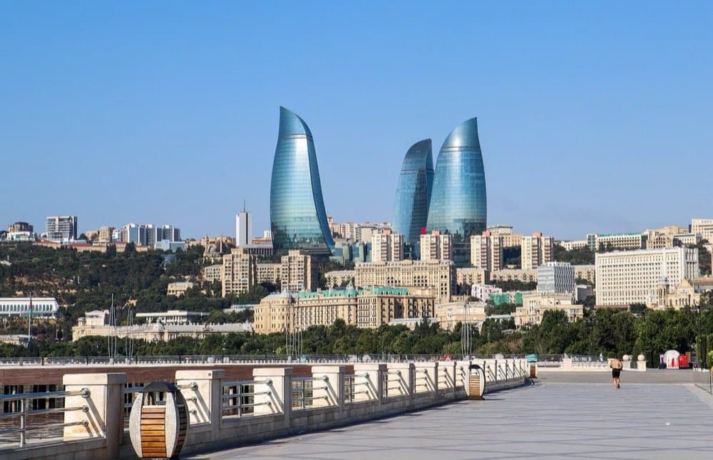 Baku boulevard and the city skyline, Azerbaijan.